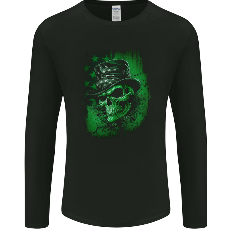 Green Skull St Patricks Day Irish Paddys Day Mens Long Sleeve T-Shirt Black