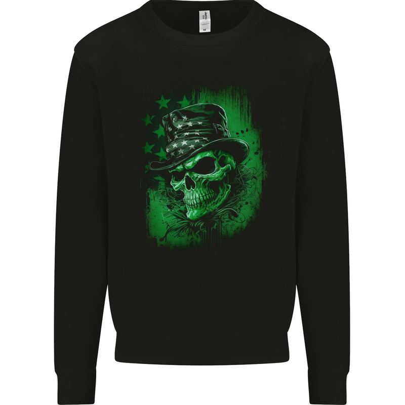 Green Skull St Patricks Day Irish Paddys Day Mens Sweatshirt Jumper Black