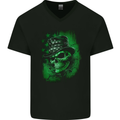 Green Skull St Patricks Day Irish Paddys Day Mens V-Neck Cotton T-Shirt Black