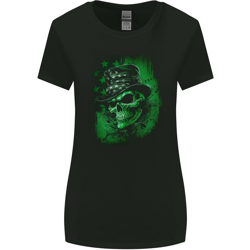 Green Skull St Patricks Day Irish Paddys Day Womens Wider Cut T-Shirt Black
