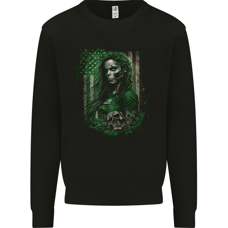 Green Zombie Woman USA Flag St Patricks Day Mens Sweatshirt Jumper Black
