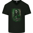 Green Zombie Woman USA Flag St Patricks Day Mens V-Neck Cotton T-Shirt Black
