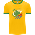 Torn Comoros Flag Comorian Day Football Mens Ringer T-Shirt FotL Gold/Green