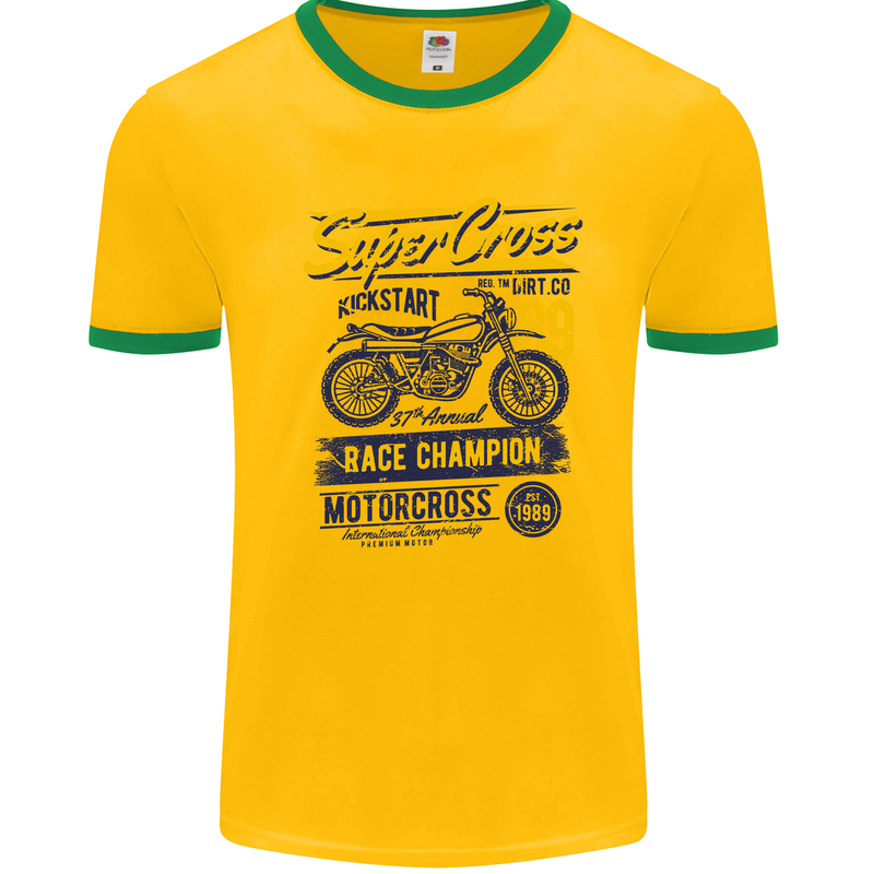 Supercross MotoX Dirt Bike Motocross Mens Ringer T-Shirt Gold/Green