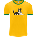 A Border Collie Dog Lying Down Mens Ringer T-Shirt Gold/Green