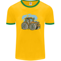 Christmas Tractor Farming Farmer Xmas Mens Ringer T-Shirt Gold/Green