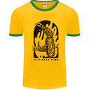 It's Beer Time Skeleton Hand Skull Mens Ringer T-Shirt Gold/Green