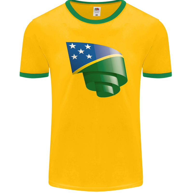 Curled Solomon Islands Flag Day Football Mens Ringer T-Shirt FotL Gold/Green