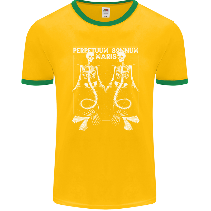 Skeleton Mermaids Eternal Sleep of the Sea Skulls Mens Ringer T-Shirt FotL Gold/Green