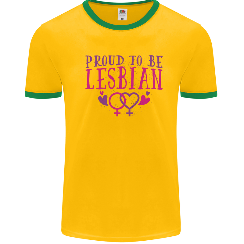 Proud to Be a Lesbian LGBT Gay Pride Awareness Mens Ringer T-Shirt Gold/Green