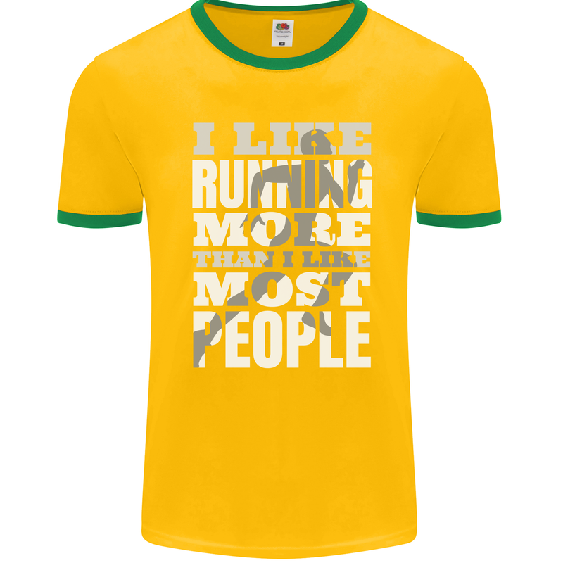 I Like Running Cross Country Marathon Runner Mens Ringer T-Shirt FotL Gold/Green