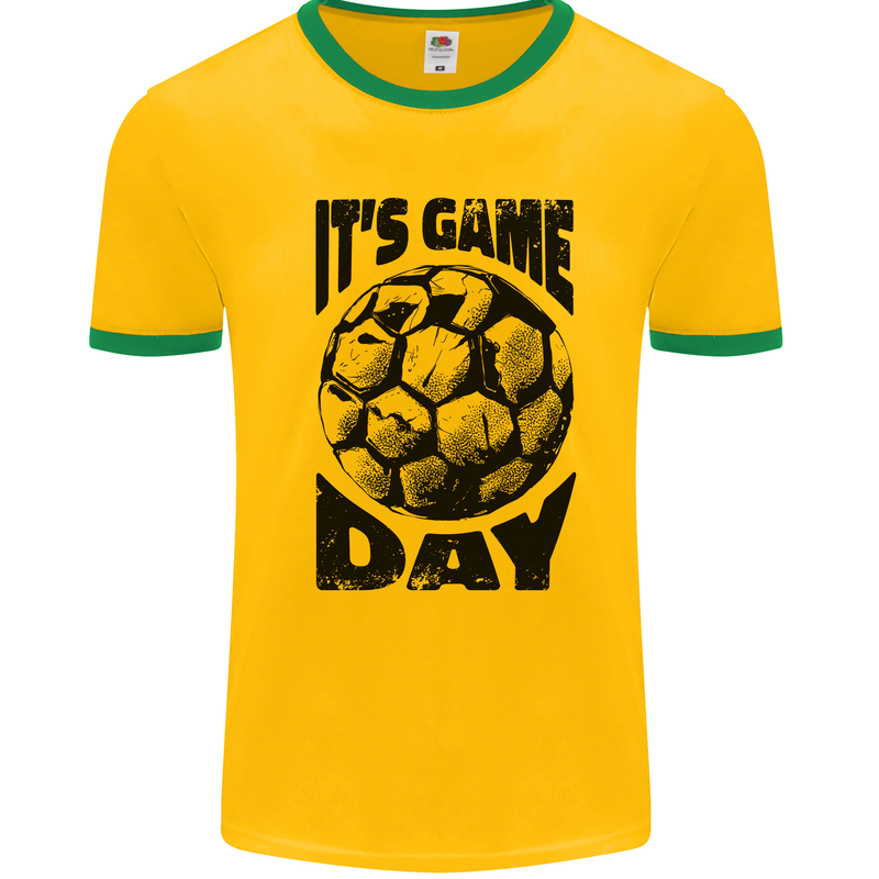 Football Its Game Day Soccer Mens Ringer T-Shirt Gold/Green