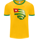 Curled Togo Flag Togolese Day Football Mens Ringer T-Shirt FotL Gold/Green