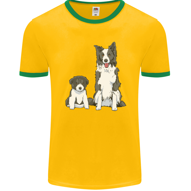 A Border Collie and Puppy Mens Ringer T-Shirt FotL Gold/Green