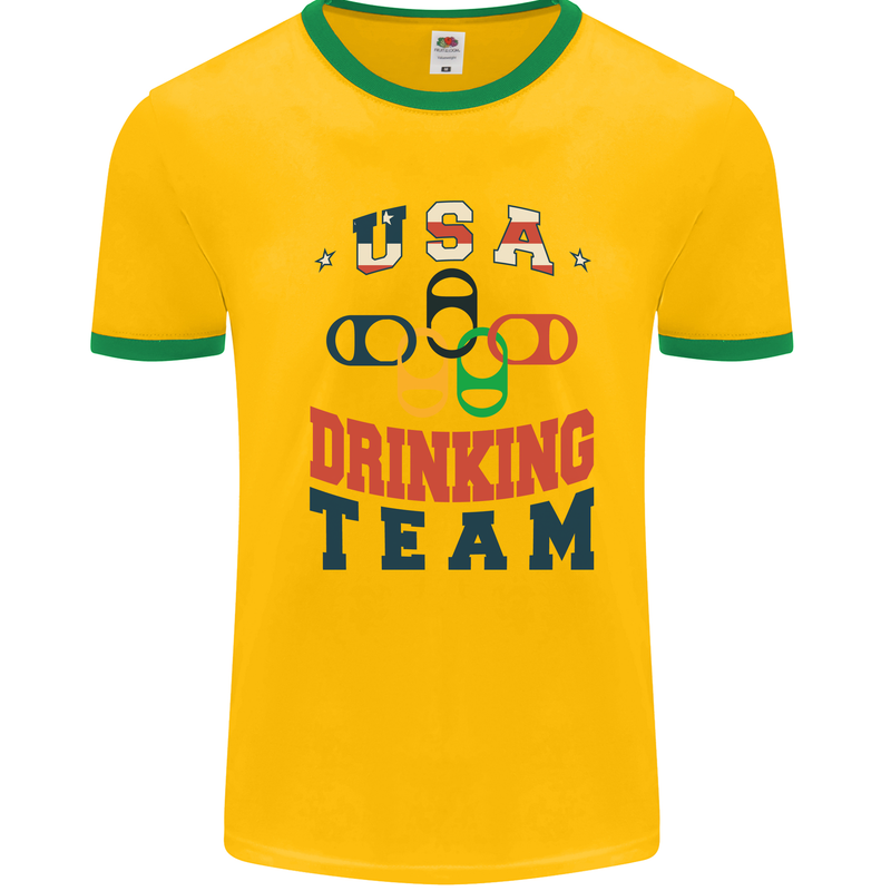 USA Drinking Team Funny Bachelor Party Beer Mens Ringer T-Shirt Gold/Green