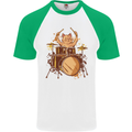 A Cat Drummer Drumming Mens S/S Baseball T-Shirt White/Green
