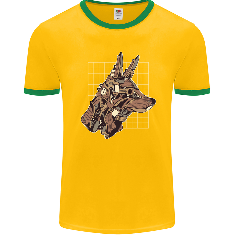A Steampunk Wolf Mens Ringer T-Shirt FotL Gold/Green