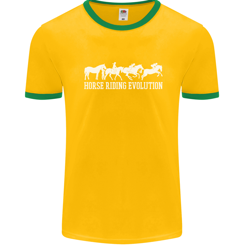 Horse Riding Evolution Equestrian Mens Ringer T-Shirt FotL Gold/Green