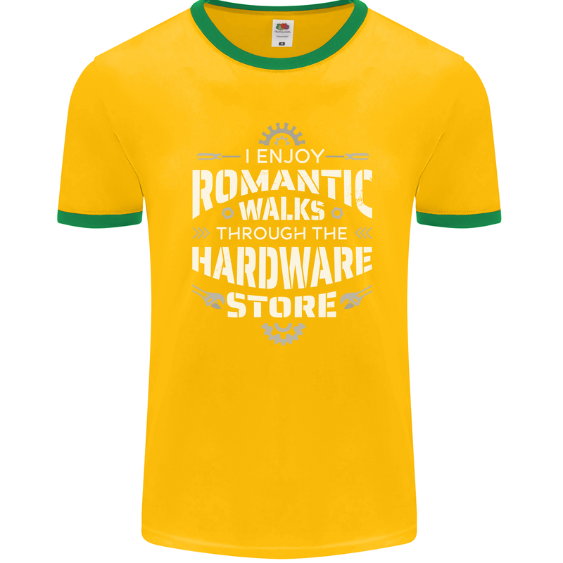 Romantic Walks Hardware Store DIY Tradesman Mens Ringer T-Shirt FotL Gold/Green