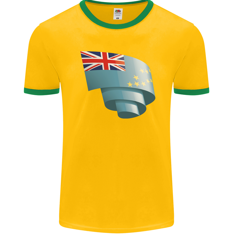 Curled Tuvalu Flag Tuvaluan Day Football Mens Ringer T-Shirt FotL Gold/Green
