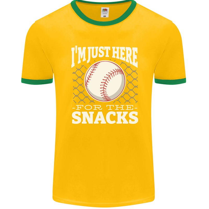 Baseball Im Just Here for the Snacks Mens Ringer T-Shirt FotL Gold/Green