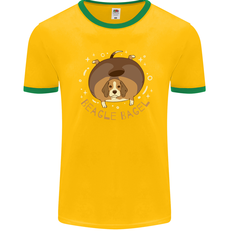 Beagle Bagel Funny Dog Mens Ringer T-Shirt FotL Gold/Green