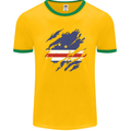 Torn Cape Verde Flag Verdean Day Football Mens Ringer T-Shirt FotL Gold/Green