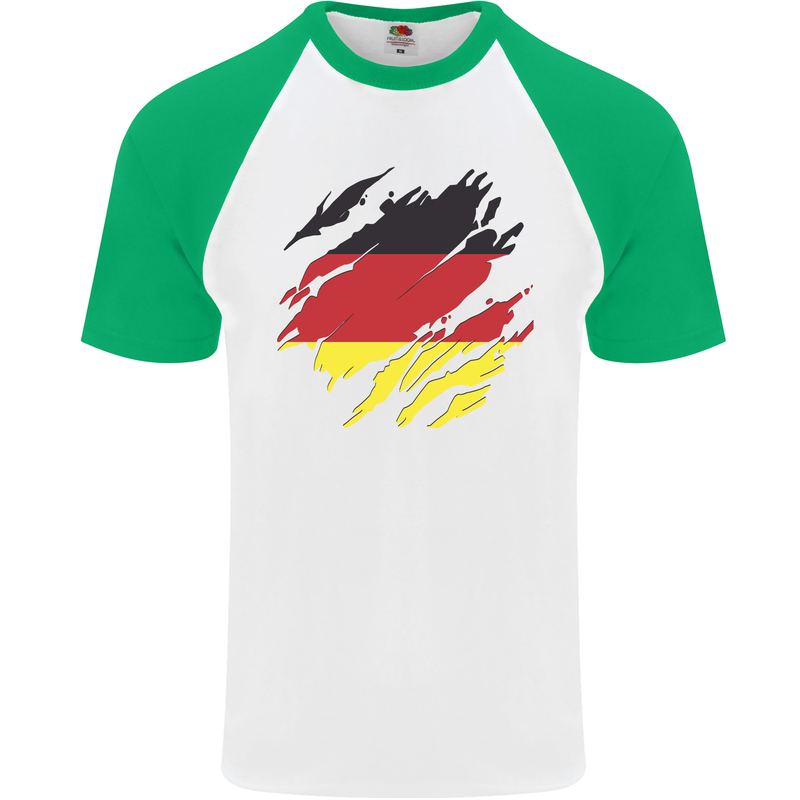 Torn Germany Flag German Day Football Mens S/S Baseball T-Shirt White/Green