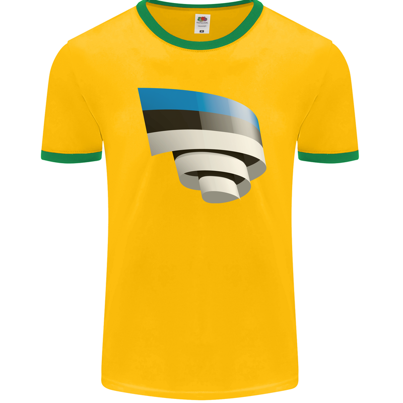 Curled Estonia Flag Estonian Day Football Mens Ringer T-Shirt FotL Gold/Green
