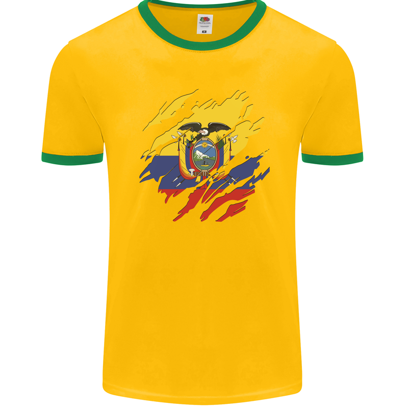 Torn Ecuador Flag Ecuadorian Day Football Mens Ringer T-Shirt FotL Gold/Green