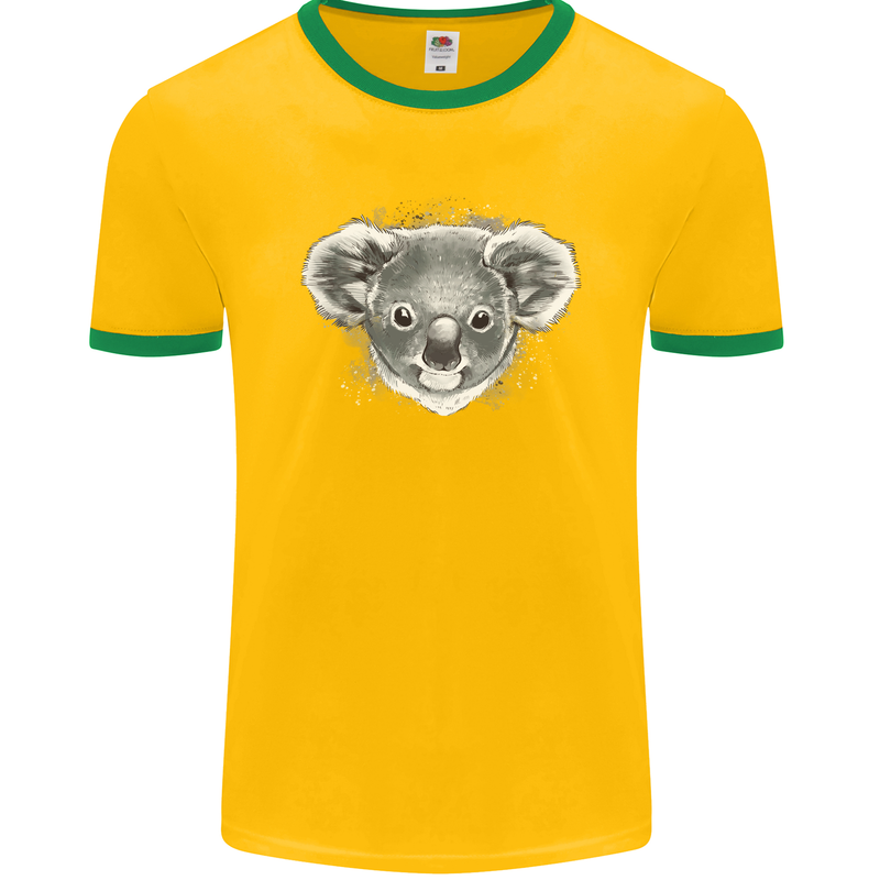 Koala Bear Head Mens Ringer T-Shirt FotL Gold/Green