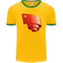 Curled China Flag Chinese Day Football Mens Ringer T-Shirt FotL Gold/Green
