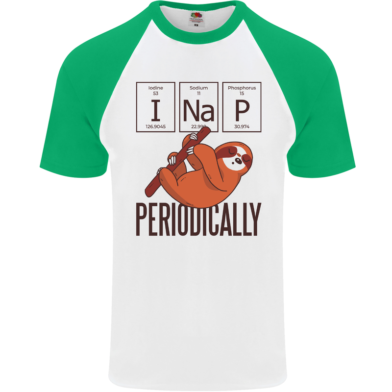 I Nap Funny Periodic Table Sloth Geek Sleep Mens S/S Baseball T-Shirt White/Green