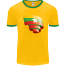 Curled Myanmar Flag Burmese Day Football Mens Ringer T-Shirt FotL Gold/Green