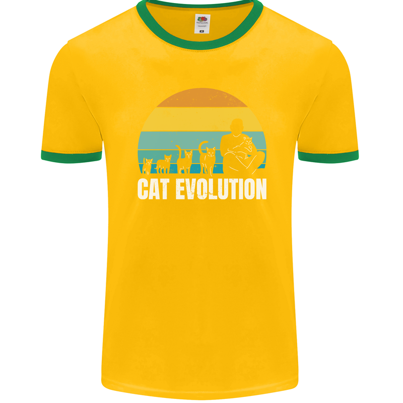 The Evolution of Cats Funny Crazy Lady Man Mens Ringer T-Shirt FotL Gold/Green