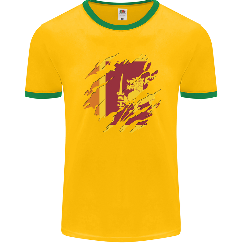 Torn Sri Lankan Flag Sri Lanka Day Football Mens Ringer T-Shirt FotL Gold/Green