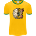 Butterfly Clock Mens Ringer T-Shirt Gold/Green