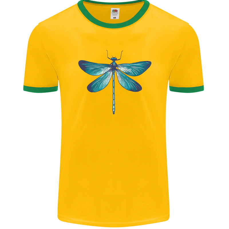 A Blue Dragonfly Mens Ringer T-Shirt FotL Gold/Green