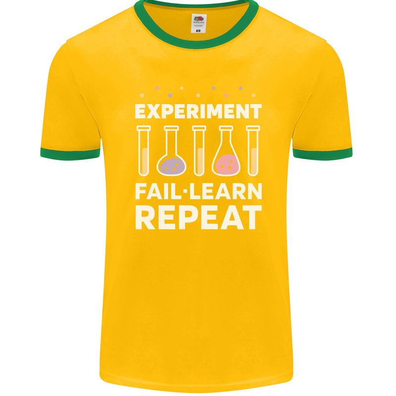 Science Experiment Fail Repeat Chemistry Geek Mens Ringer T-Shirt FotL Gold/Green