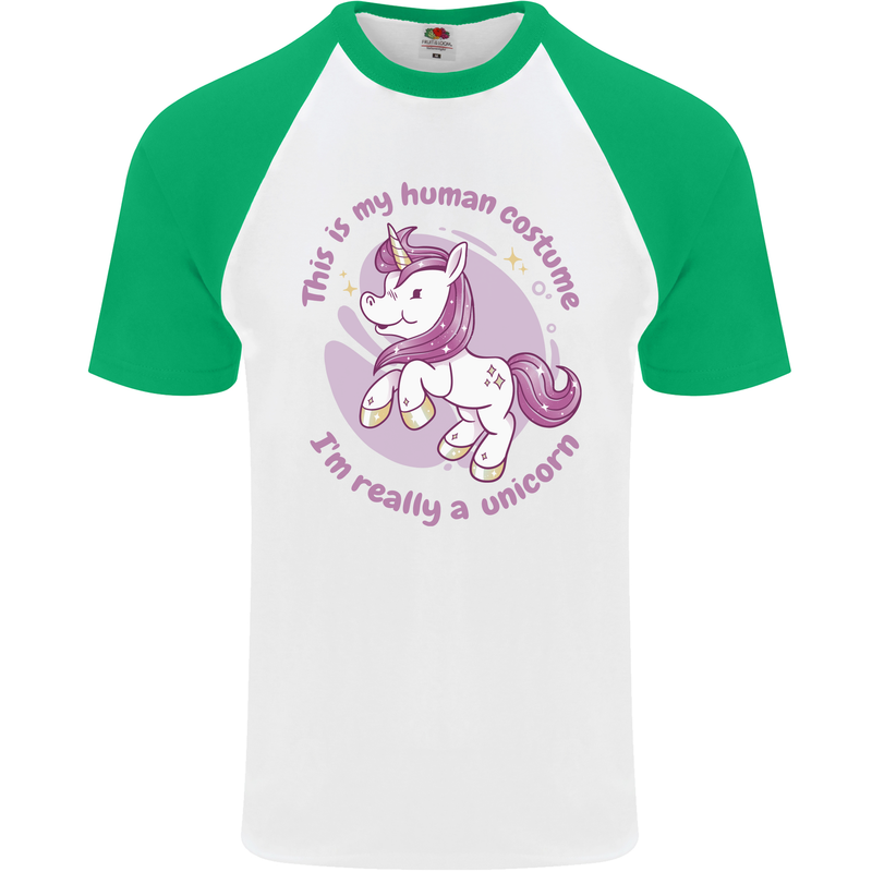 This is My Unicorn Costume Fancy Dress Outfit Mens S/S Baseball T-Shirt White/Green