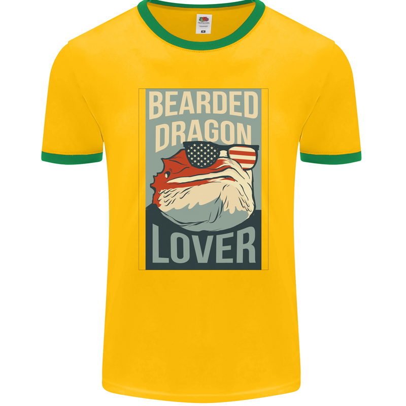 Bearded Dragon Lover USA America Mens Ringer T-Shirt FotL Gold/Green