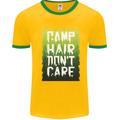 Camp Hair Dont Care Funny Caravan Camping Mens Ringer T-Shirt Gold/Green