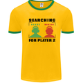 Player Two Wanted Funny Singles Day Gamer Mens Ringer T-Shirt Gold/Green