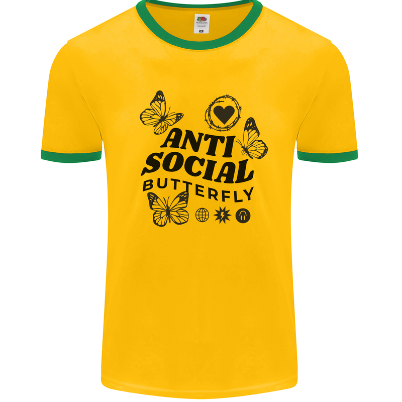 Antisocial Butterfly Mens Ringer T-Shirt Gold/Green