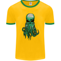 Cthulhu Green Kraken Octopus Skull Mens Ringer T-Shirt FotL Gold/Green