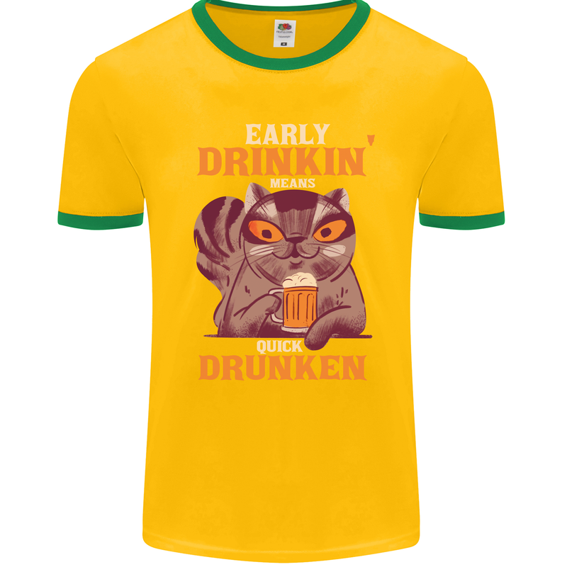 Early Drinkin' Quick Drunken Funny Alcohol Beer Mens Ringer T-Shirt FotL Gold/Green