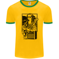 Electric Guitar Mona Lisa Rock Music Player Mens Ringer T-Shirt Gold/Green