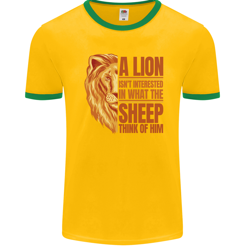 Christian Lion Quote Christianity Religion Mens Ringer T-Shirt FotL Gold/Green