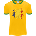 Torn Romania Flag Romanian Day Football Mens Ringer T-Shirt FotL Gold/Green