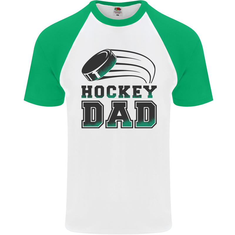 Ice Hockey Dad Fathers Day Mens S/S Baseball T-Shirt White/Green